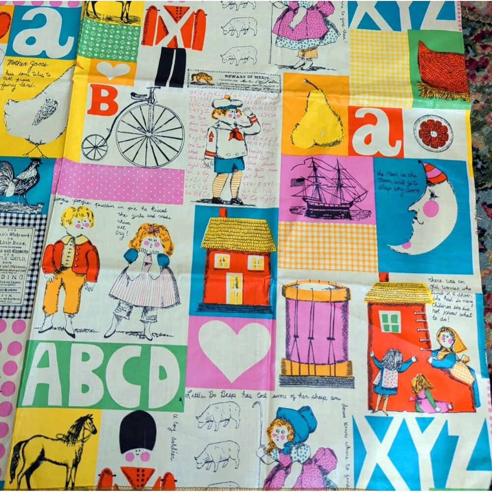 Waverly Vintage Fabric Mother Goose 36 x 34 in Nursery Rhyme Everglaze ABC